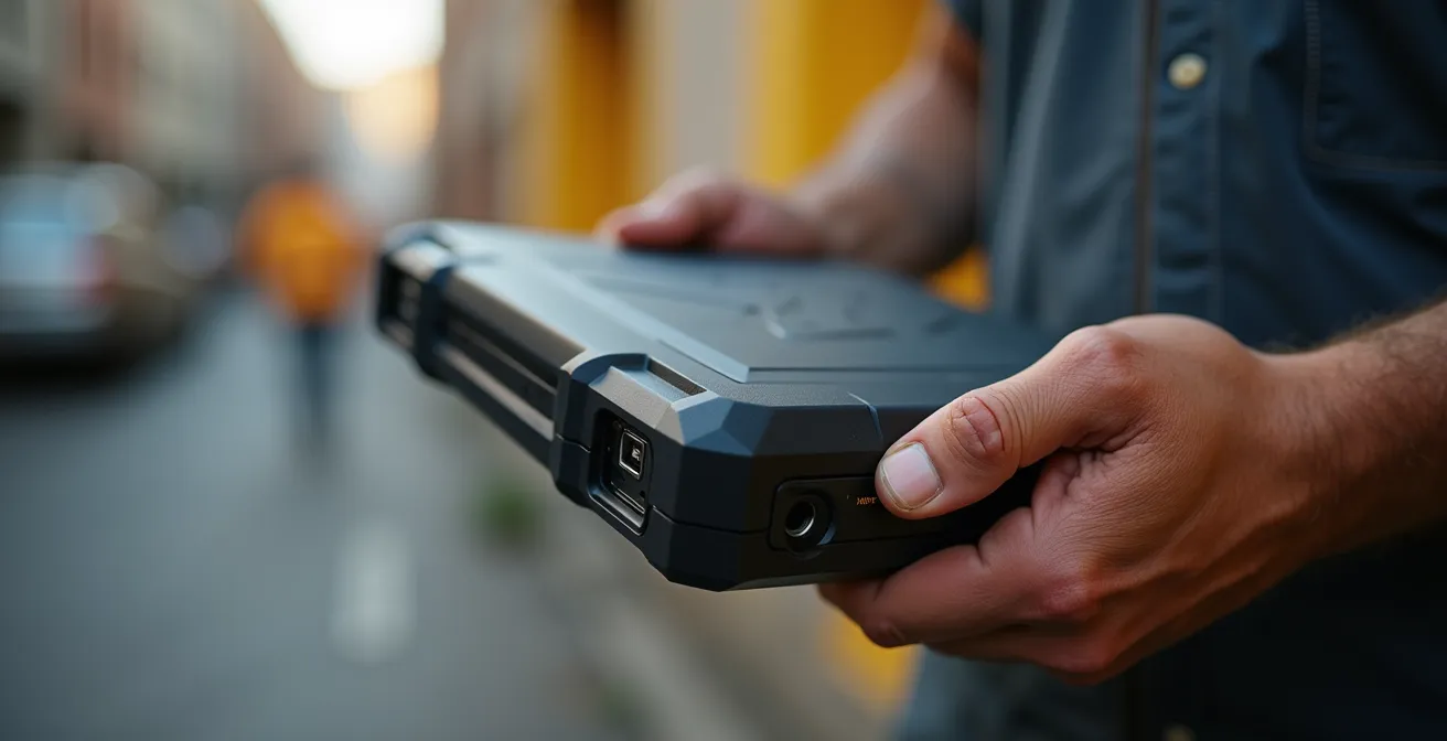 Livreur consultant un dispositif GPS pour vérifier une adresse de livraison