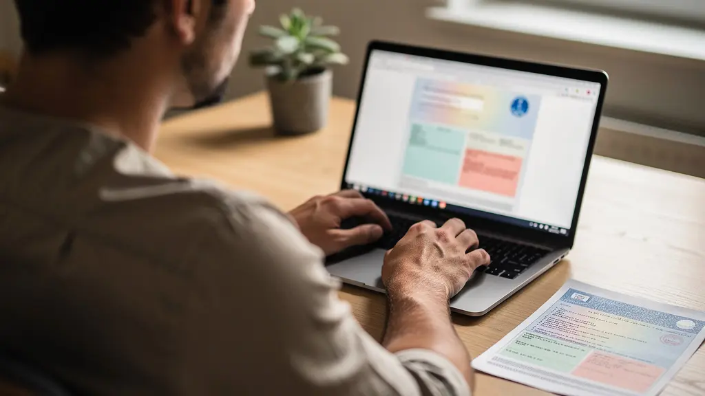 Personne consultant un devis assurance auto sur ordinateur portable à domicile