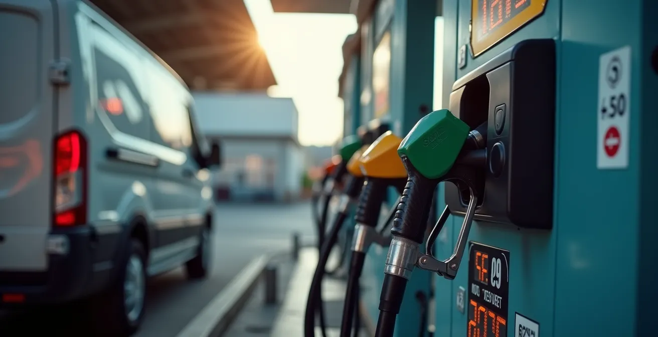 Véhicule utilitaire au gaz naturel en ravitaillement dans une station GNV française