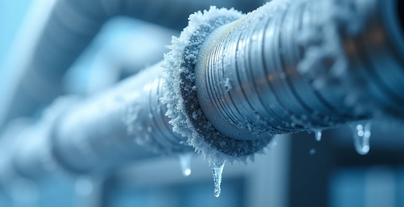 Détail macro d'un système de réfrigération cryogénique sur véhicule de livraison